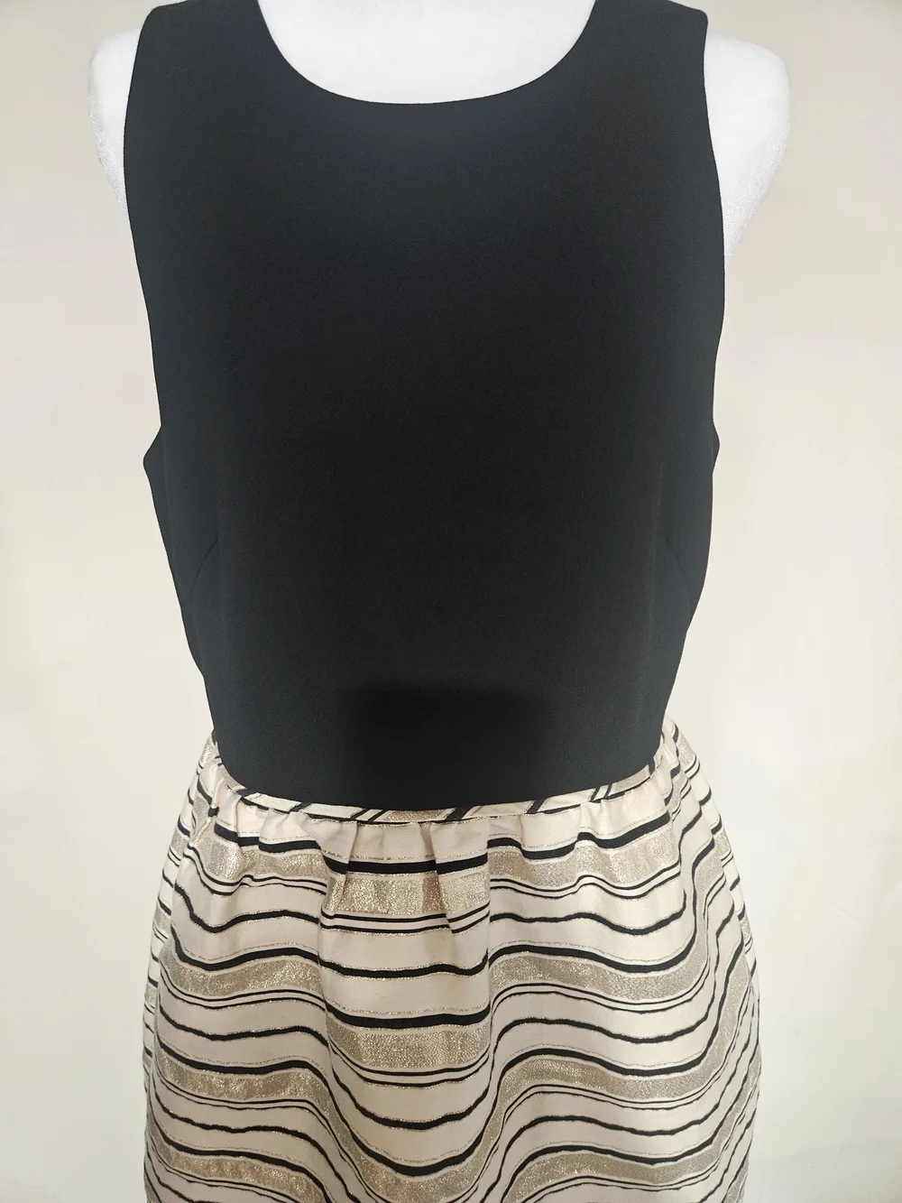 J.Crew Womens 10 Empire Waist Dress Black Gold Stripe Sleeveless .